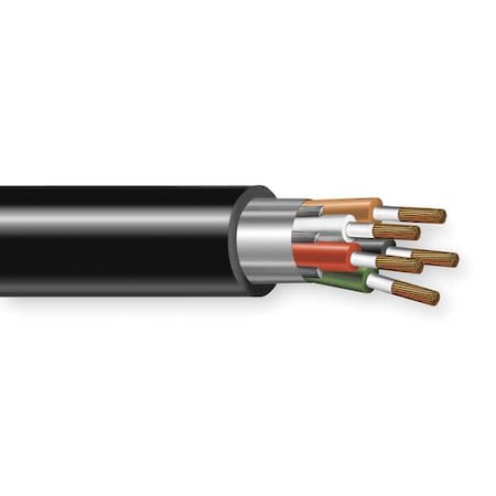 Portable Cord, SOOW, 12 AWG, 5 C, Black, Rubber, Stranded, 600V, Indoor/Outdoor, 100 ft