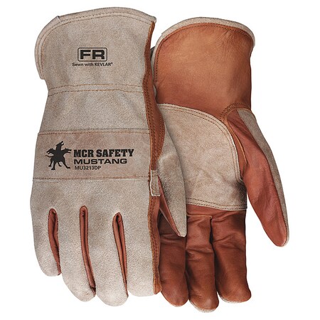 Leather Drivers Gloves, Cowhide ( Double Palm ), Shirred Slip-On, Keystone Thumb, Gray/Brown, XL
