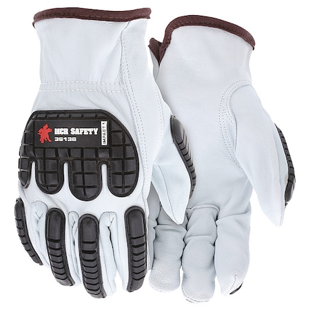 Leather Drivers Gloves, Shirred Slip-On, White / White, L, 12 PK