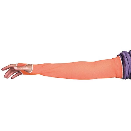 Cut-Resistant Sleeve, Cut Level A2, 22 in Sleeve Length, Thumbhole, Hi-Vis Orange, S,PR