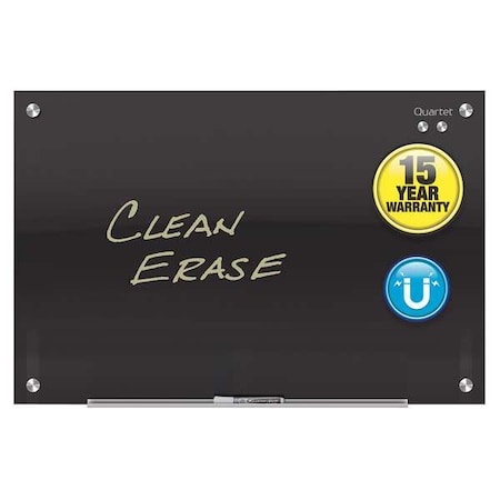 36"H x 48" W Magnetic Glass Dry Erase Board, Black, Gloss