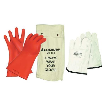 Electrical Rubber Glove Kit, Leather Protectors, Glove Bag, Red, 11 in, Class 0, Size 9 1/2, 1 Pair