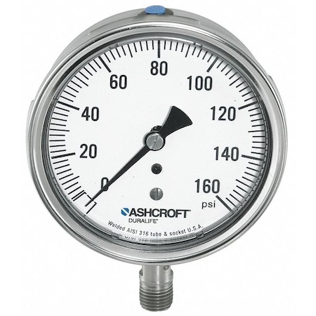 Industrial Pressure Gauge, 0 to 1,500 psi, 2 1/2 in Dial, 1/4 in NPT, Bottom Location