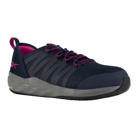 Women's Athletic Shoe, Steel Toe, Mesh Upper, Rubber Outsole, Lace Up, Navy, 10 W