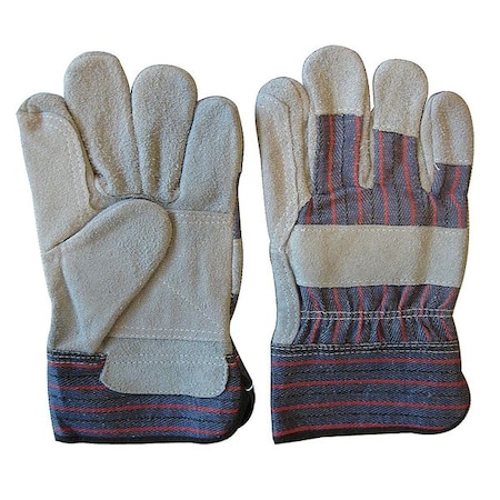Leather Gloves, Cowhide, Safety Cuff, Wing Thumb, Gray/Blue, S, 1 PR