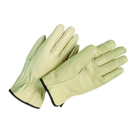 Leather Drivers Gloves, Cowhide, Shirred Slip-On, Straight Thumb, Gunn Cut, Beige, M 1 PR