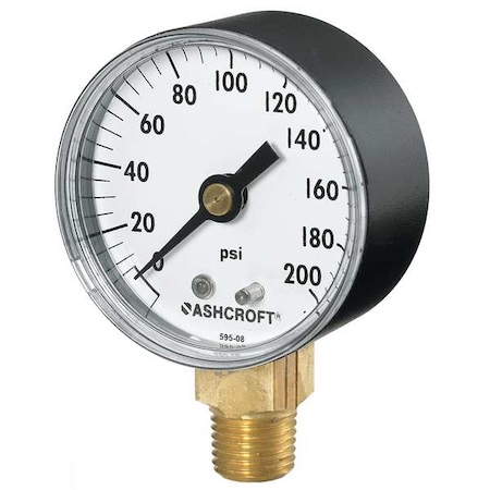 Industrial Pressure Gauge, 0 to 300 psi, 2 1/2 in Dial, 1/4 in NPT, Bottom Location