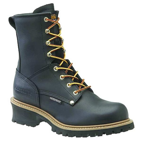 Men's Logger Boot, 9 1/2 D, Steel Toe, 8 in H, Black, CA9823