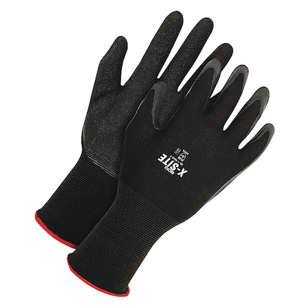 Coated Gloves, Foam Latex, Rough, Palm, Not Rated Abrasion Level, Black, XL (10) 1 PR