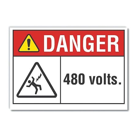 Decaldanger 480 Volts,5"x3.5"