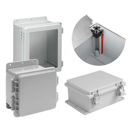 1/4 Turn Latch Electrical Enclosures, 10.05 in H, 6.38 in D, 10 in W, 12, 13, 4, 4X, Polyester