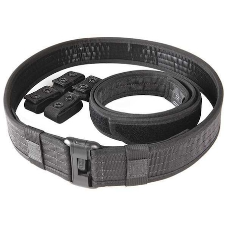 Duty Belt, Nylon, Polypropylene, Black, XL, Buckle, Hook-and-Loop, Snap