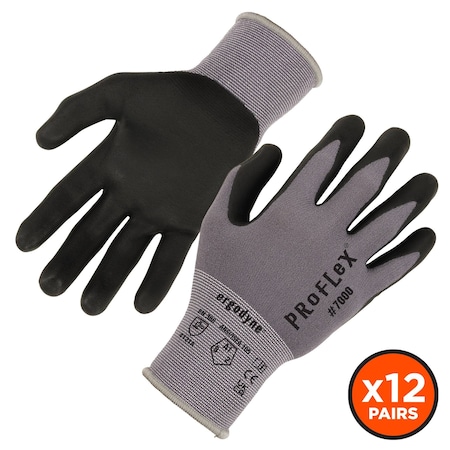 Nitrile Coated Gloves, Microfoam, Palm, 5 Abrasion Level, Gray, S 12 PK