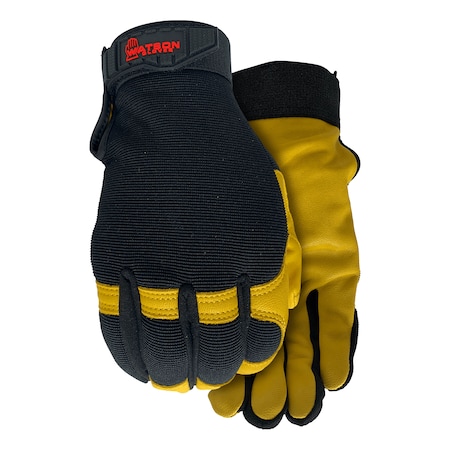 Leather Palm Gloves, Spandex, Goatskin, Black/Tan, S, 1 PR