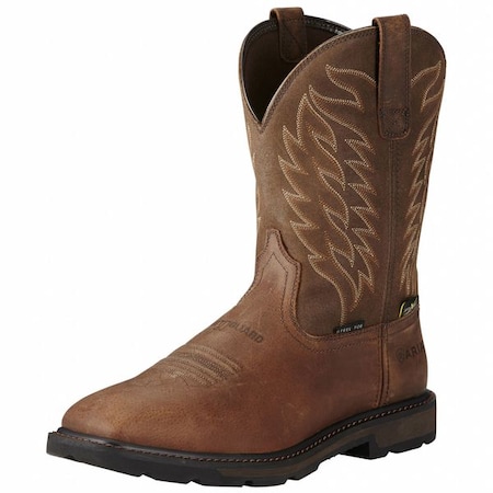 Men's Western Boot, 8 1/2 D, Steel Toe, 10 in H, Brown, 10020063