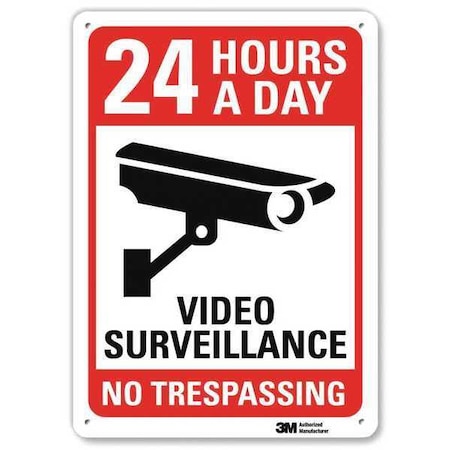 No Header, 24 Hours A Day Video Surveillance No Trespassing, 7 in W x 10 in H, Horizontal Rectangle