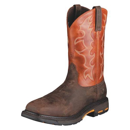 Men's Western Boot, 10 D, Steel Toe, 11 in H, Brown, 10006961