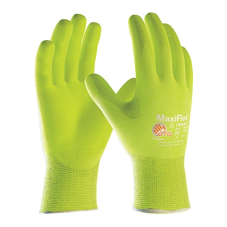 Hi-Vis Coated Gloves, Foam Nitrile, Foam, Palm, 3 Abrasion Level, Lime, 2XL (11) 12 PK