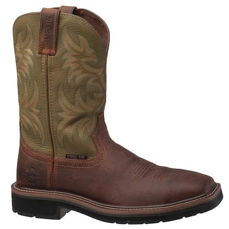 Men's Western Boot, 9 D, Steel Toe, 11 in H, Brown, WK4688