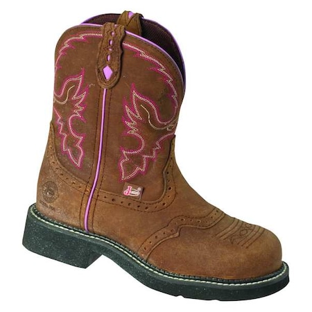 Women's Western Boot, 9 B, Steel Toe, 8 in H, Brown, WKL9980