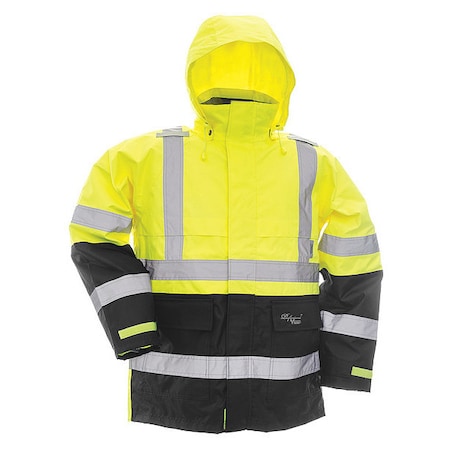 Hi-Viz Safety Jacket, Polyester, Polyurethane, Class 3 Type R, Black/Yellow, L