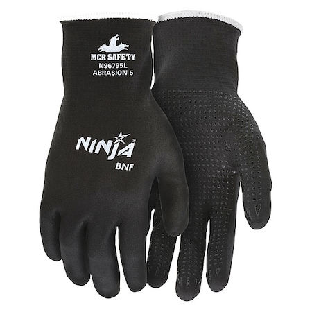 Coated Gloves, Foam Nitrile, Flat Dip with Dots, Palm, Not Tested Abrasion Level, Black, M (8) 1 PR