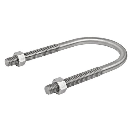Round U-Bolt, 1/2"-13, 3 21/32 in W, 4 in H, Plain Stainless Steel