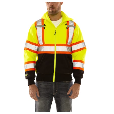 Unisex High Visibility Sweatshirt, Polyester, zipper, Black/Green, 3XL