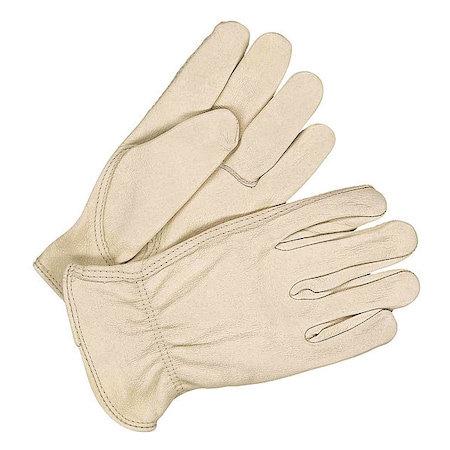 Leather Drivers Gloves, Shirred Slip-On Cuff, Keystone Thumb, Tan, M, 1 PR