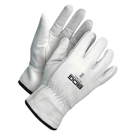 Leather Drivers Gloves, Shirred Slip-On Cuff, Keystone Thumb, Pearl, 2XL, 1 PR