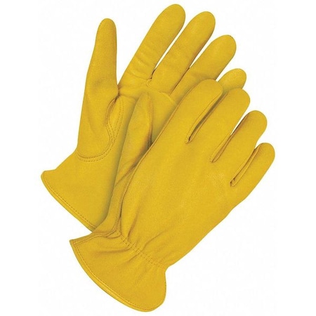 Leather Drivers Gloves, Shirred Slip-On Cuff, Keystone Thumb, Gold, L, 1 PR