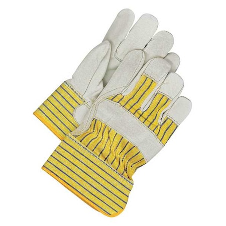 Leather Gloves, Cowhide, Safety Cuff, Wing Thumb, Full Finger, Blue/Tan/Yellow, XL, 1 PR