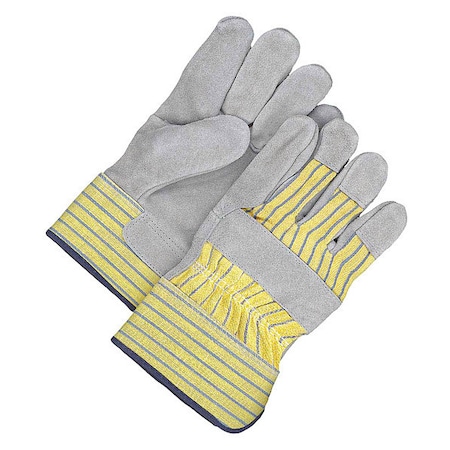 Leather Gloves, Cowhide, Safety Cuff, Wing Thumb, Full Finger, Blue/Gray/Yellow, XL, 1 PR