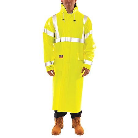 Arc Flash Flame Resistant Rain Coat, PVC, Class 3 Lime, L