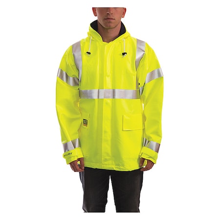 Arc Flash Flame Resistant Rain Jacket, PVC, Class 3 Lime, 5XL