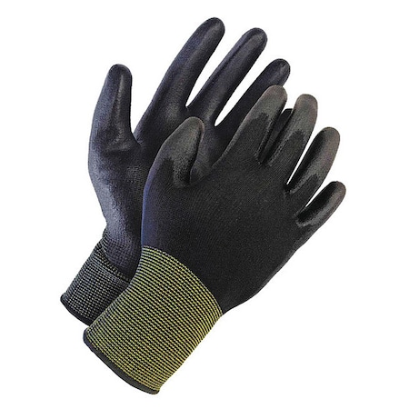 Coated Gloves, Polyurethane, Smooth, Palm, Not Tested Abrasion Level, Black, S (7) 1 PR