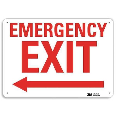 No Header, Emergency Exit (Arrow Left), 10" W x 7" H, Rectangle, Recycled Aluminum
