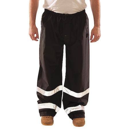 High Visibility Rain Pants, Polyurethane, 30 in Inseam, Drawstring Closure, Black, Size L