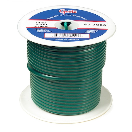 Primary Wire, GPT, 14 AWG, Copper, Green, PVC Jacket, Stranded