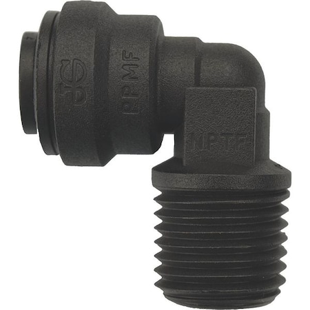 Push-Fit Elbow Fitting, 1/4 in Tube Size, Polypropylene, Black, 10 PK