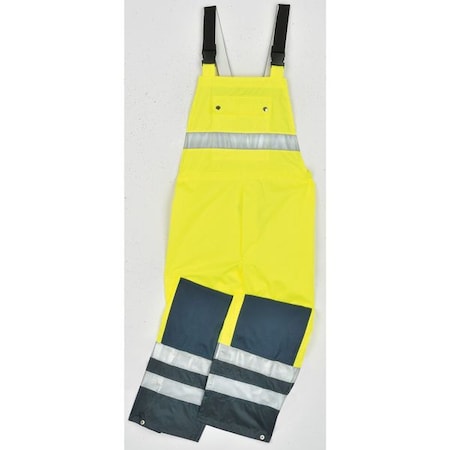Breathable Bib Pants, Polyester/Polyurethane, 32 1/2 in Inseam, 52 in to 54 in Waist, Yellow, 3XL
