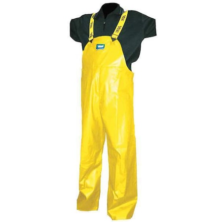 Rain Bib Pants, Polyester, PVC, 31 1/2 in Inseam, Yellow, Size M